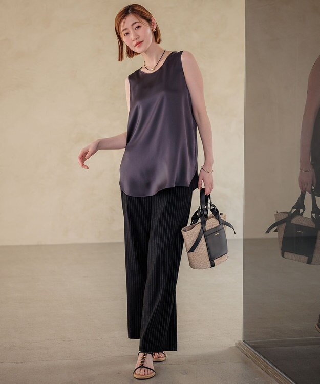 23区 S 【洗える】サテン タンクトップ グレー系