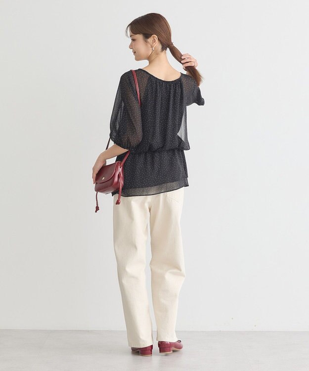 earth music&ecology レイヤードライクドット柄ブラウス Black