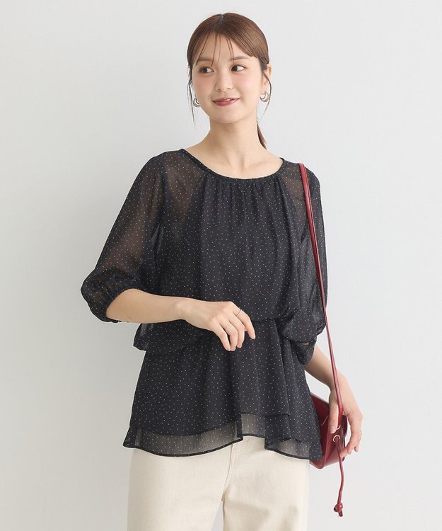 earth music&ecology レイヤードライクドット柄ブラウス Black