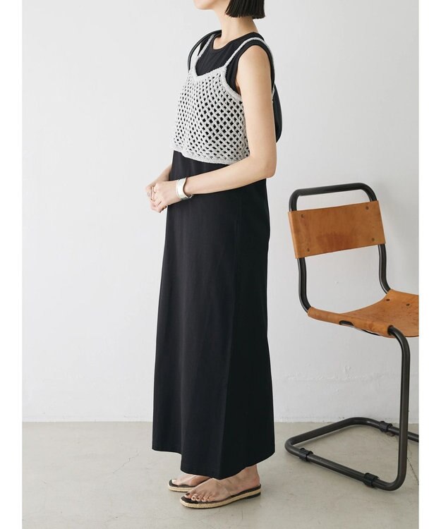 Green Parks ニットビスチェ付きカットソーワンピース Black