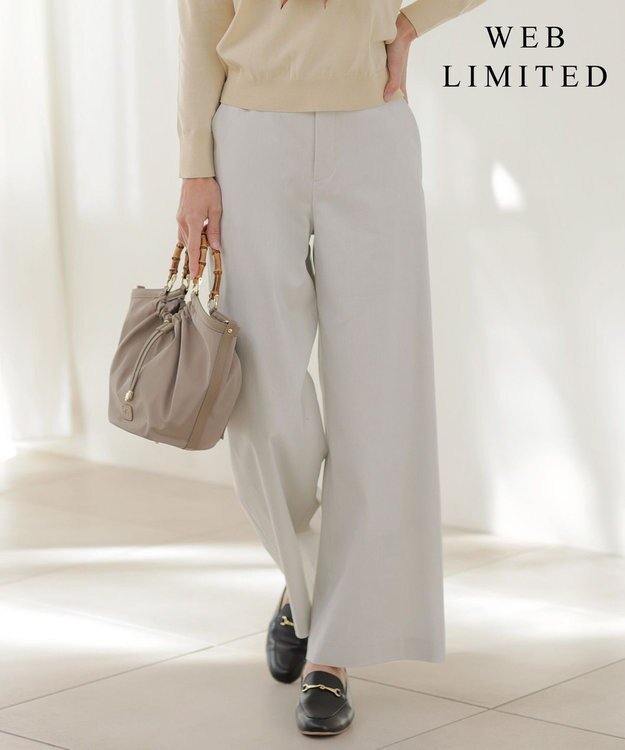 J.PRESS LADIES L 【WEB限定・人気素材・セットアップ対応】セルロースリネンストレッチ ワイドストレート パンツ 【WEB限定】ライトグレー系