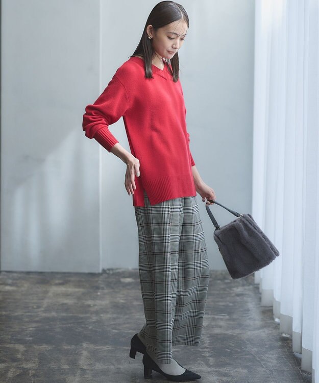 組曲 【WEB限定】ウールカシミヤミックスVネック ニット ルビーレッド