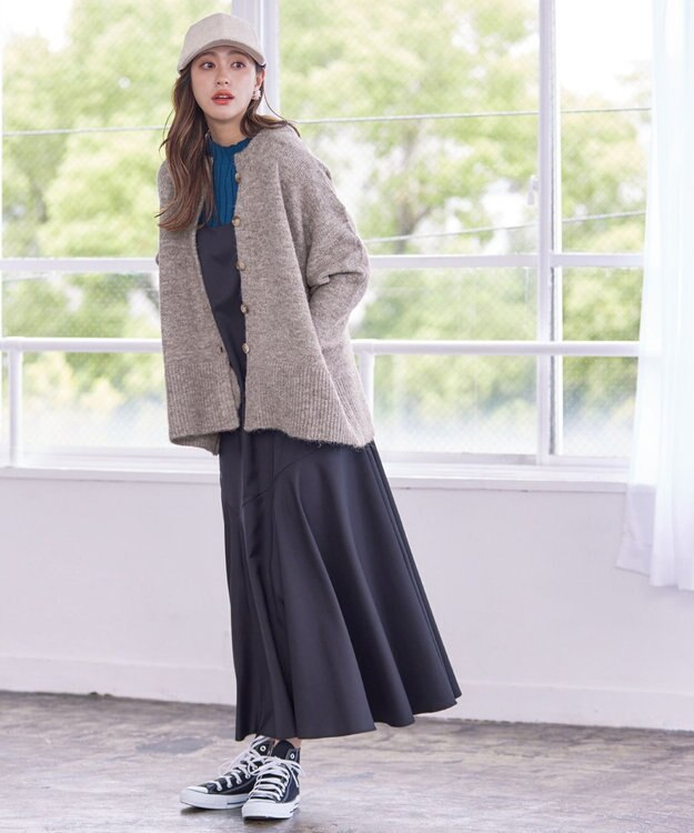 Tiaclasse 【洗える】クルーネックメランジカーディガン グレージュ