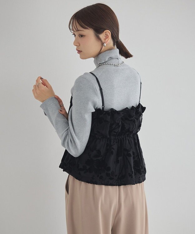 earth music&ecology ベロアフラワービスチェ Black