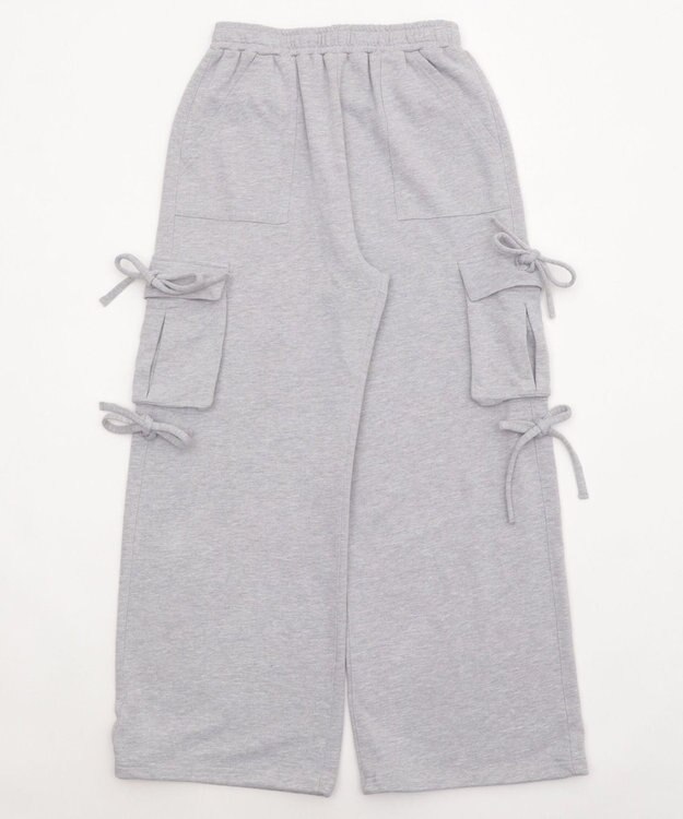 WEGO 【ウエストゴム】リボンカーゴスウェットパンツ 杢グレー