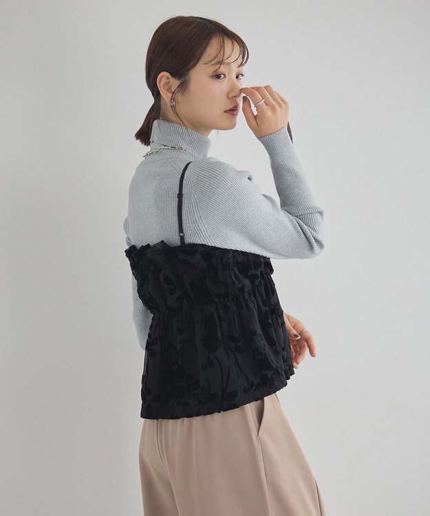 earth music&ecology ベロアフラワービスチェ Black