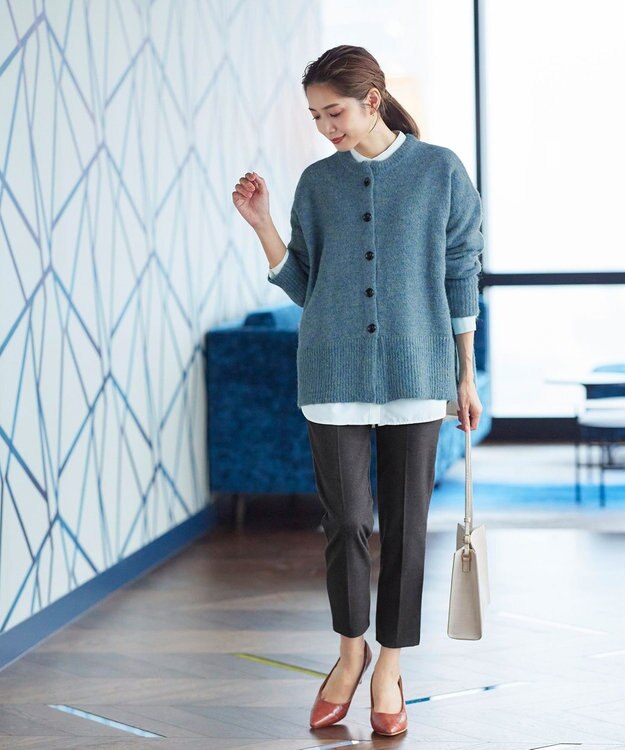 Tiaclasse 【洗える】クルーネックメランジカーディガン グリーン