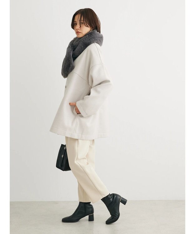 Green Parks 洗えるノーカラーショートコート Light Beige