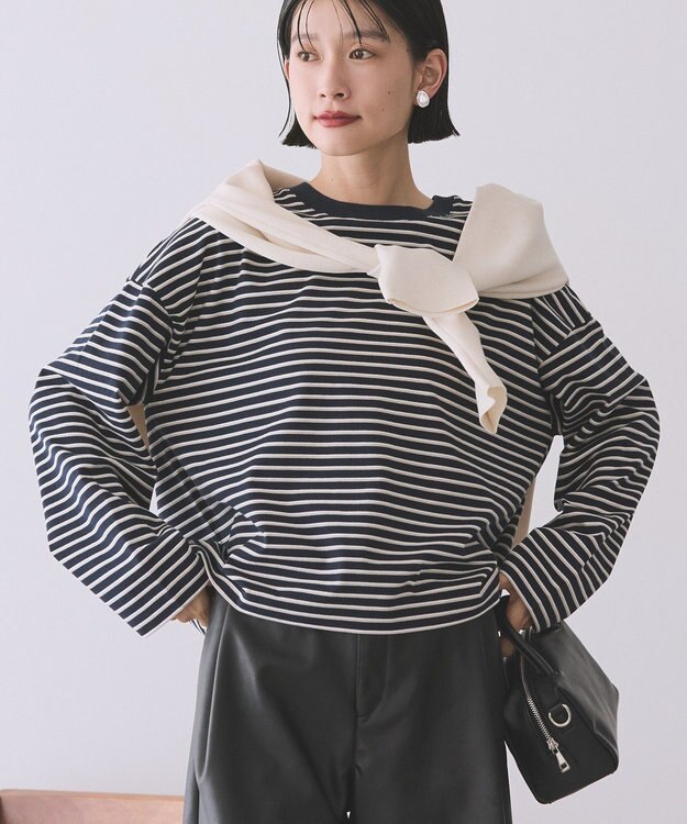 AMERICAN HOLIC カラーボーダークロップド丈プルオーバー Navy