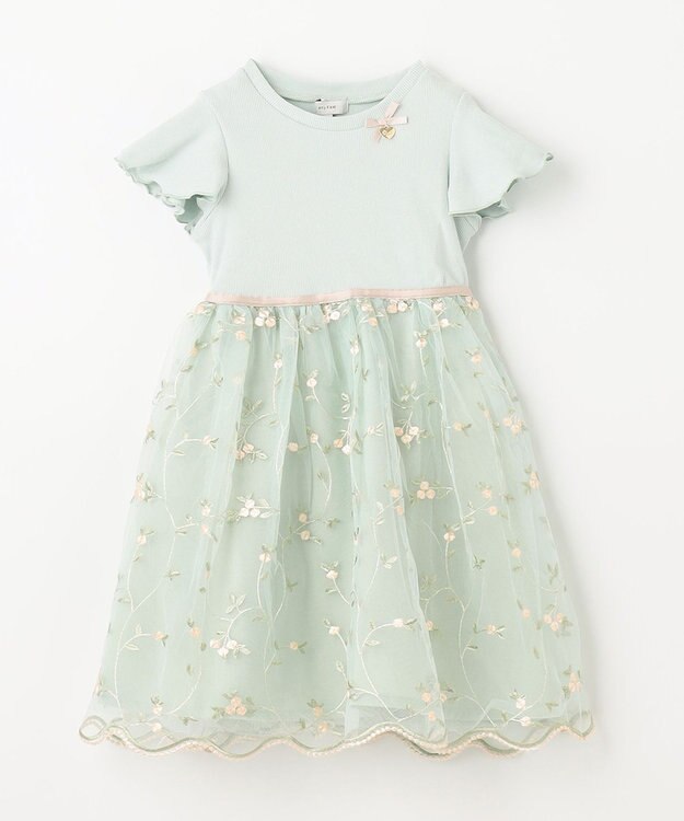 ANY KIDS 刺繍チュールガーリー ワンピース エメラルドグリーン