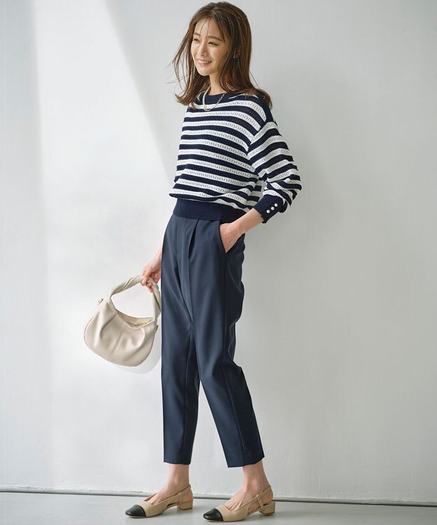 組曲 編地切替ドルマンプルオーバー ニット ネイビー×オフ系1