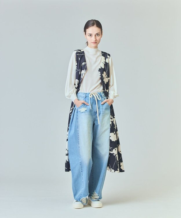 GRACE CONTINENTAL ドロストウエストデニムパンツ サックス