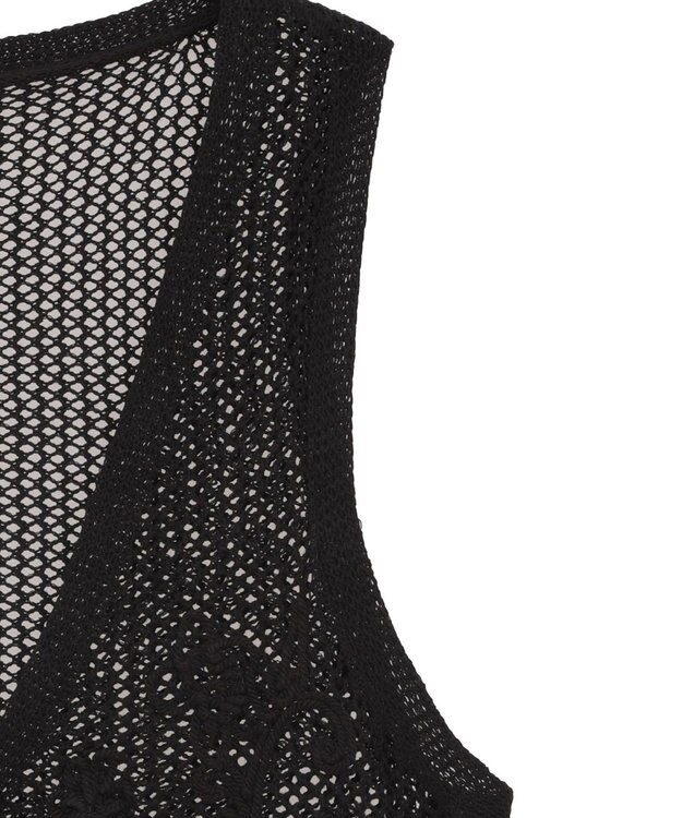 earth music&ecology フラワー刺繍メッシュベスト Black