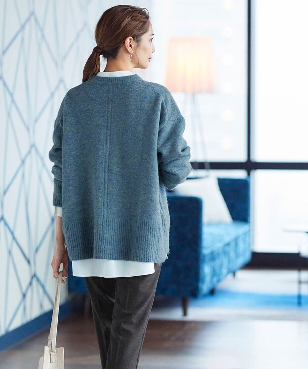 Tiaclasse 【洗える】クルーネックメランジカーディガン グリーン