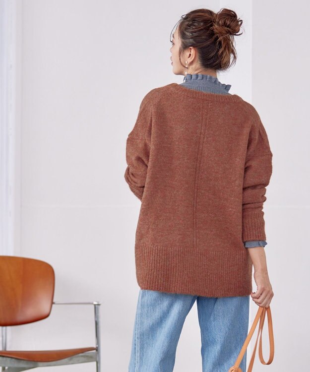 Tiaclasse 【洗える】クルーネックメランジカーディガン オレンジ