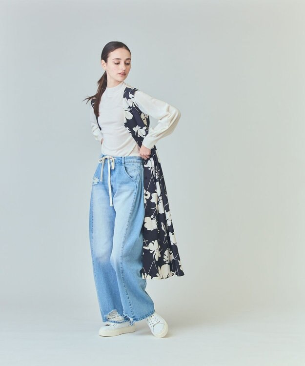 GRACE CONTINENTAL ドロストウエストデニムパンツ サックス