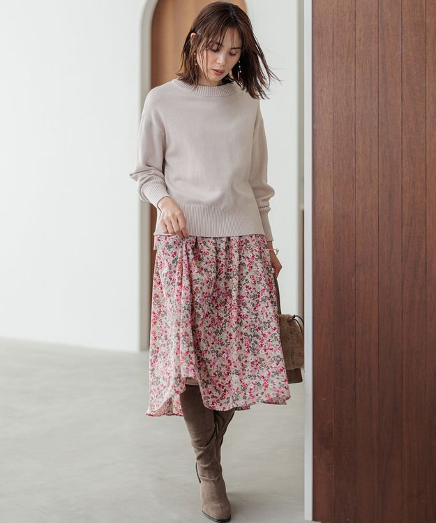 組曲 コットンカシミヤ混 クルーネックニット ピンクベージュ系