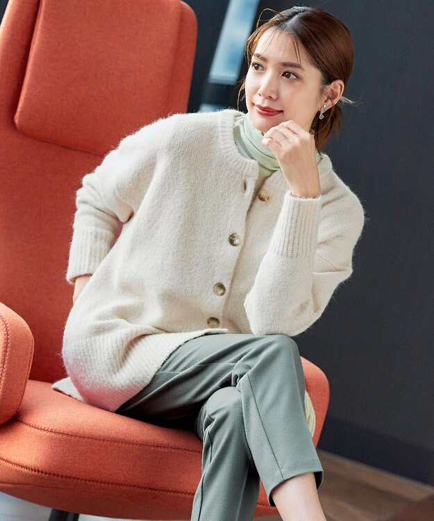 Tiaclasse 【洗える】クルーネックメランジカーディガン オフホワイト