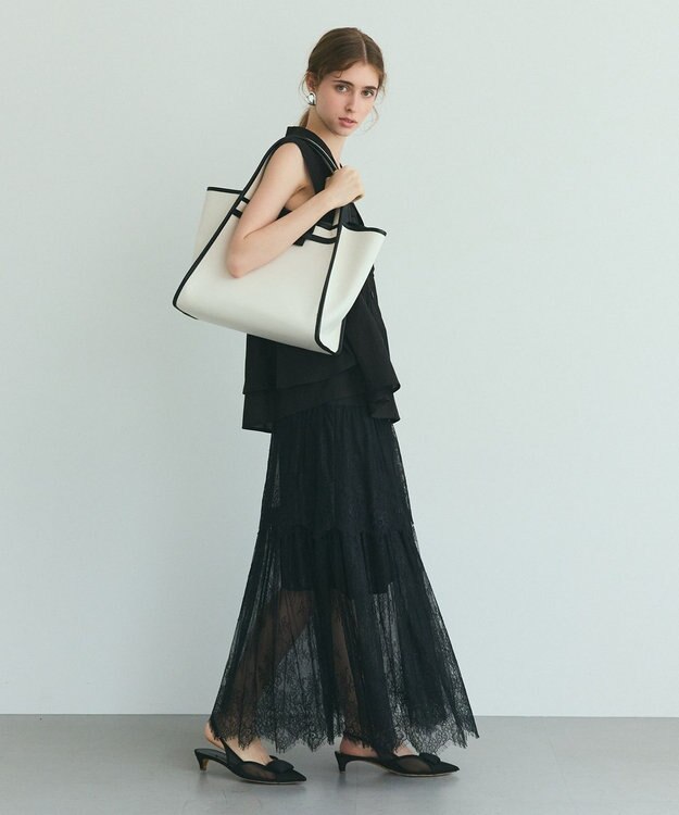 GRACE CONTINENTAL レース切替ティアードスカート ブラック