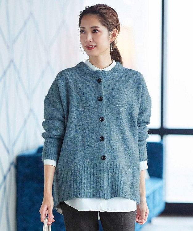 Tiaclasse 【洗える】クルーネックメランジカーディガン グリーン