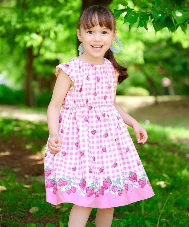 ANY KIDS 総柄 サマーワンピース ピンク×イチゴ