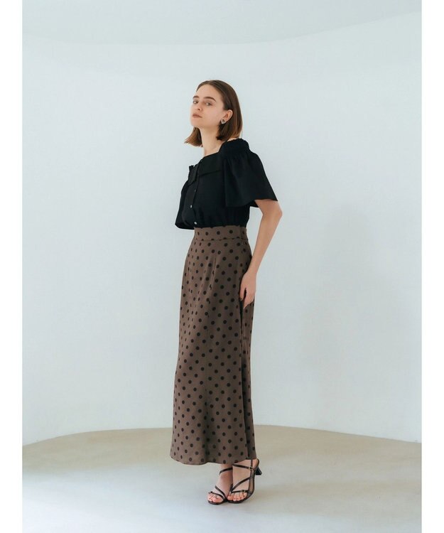 YECCA VECCA レーヨンリネンドットマーメイドスカート Brown