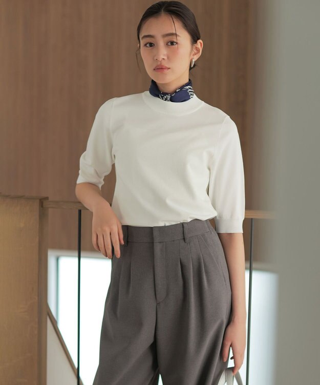 組曲 S マイラックカラー 6分袖 ニット オフホワイト系