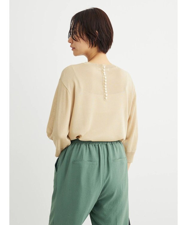 Green Parks ・ＥＬＥＮＣＡＲＥ　ＤＵＥバックパールシアー５分ニット Light Beige