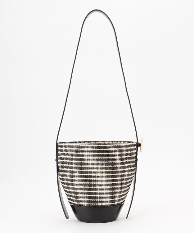 自由区 【カタログ掲載】ラタンライクバケツ バッグ ナチュラル×ブラックボーダー