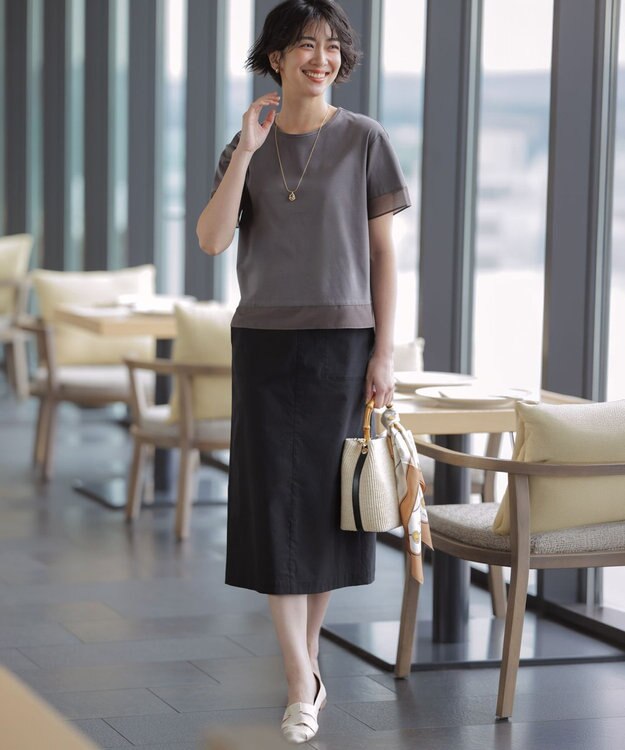 J.PRESS LADIES 【シーンレスに活躍】コットンスムース シアーデザイン カットソー モカ系