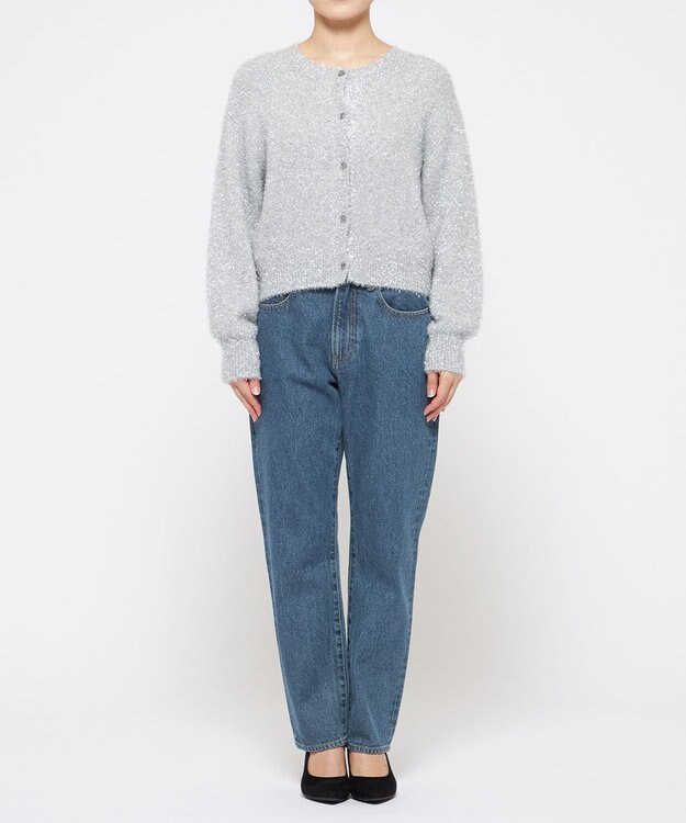 uncrave ラメ シャギー ニット カーディガン（uncrave STANDARD） シルバー×ライトグレー