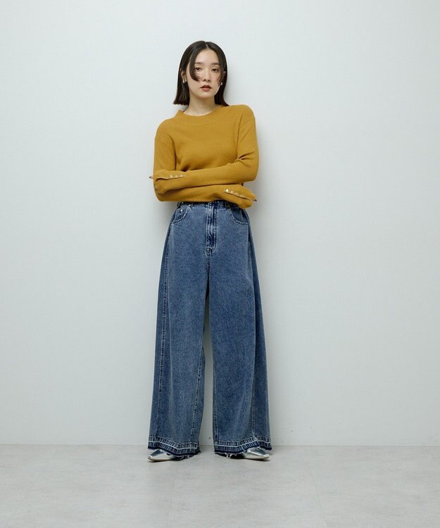 Green Parks 袖口金釦リブニットプルオーバー Yellow