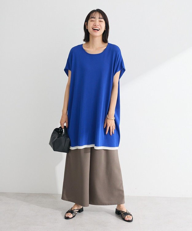 Green Parks 接触冷感ゆったりニットチュニック Blue