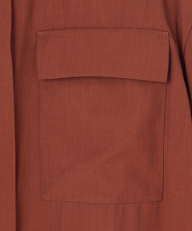 ICB 【洗える】T/Rドライリネン クロップドシャツ マルーン系