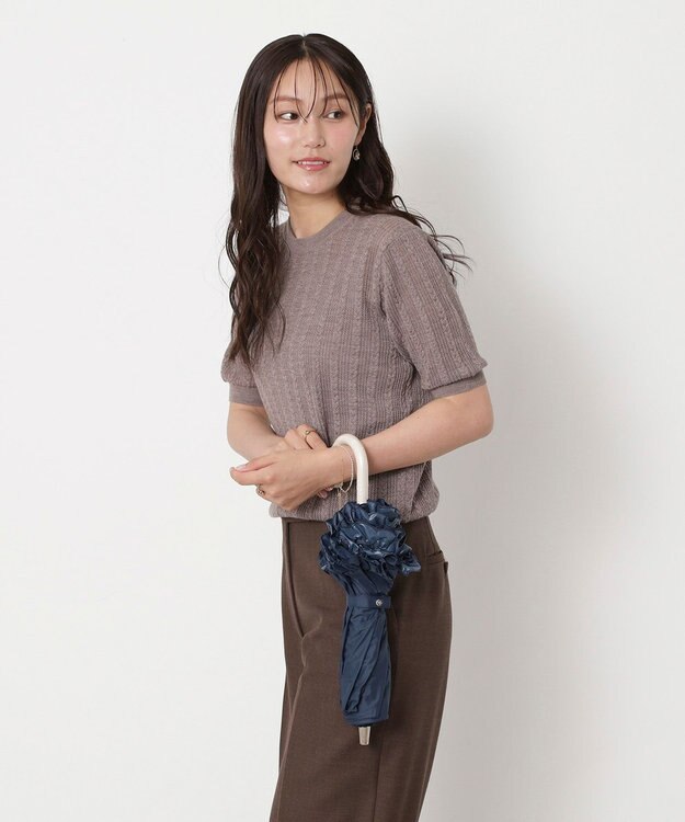 MOONBAT 【一級遮光/晴雨兼用/遮熱/UV】PAUL&JOE ACCESSOIRES(ポール & ジョー)晴雨兼用日傘 クリザンテームワンポイントフリル ネイビーブルー