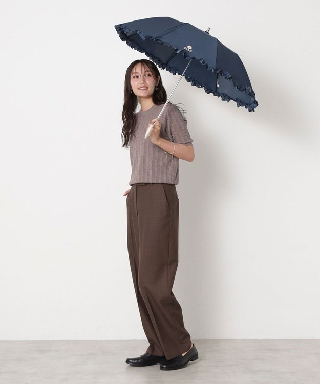 MOONBAT 【一級遮光/晴雨兼用/遮熱/UV】PAUL&JOE ACCESSOIRES(ポール & ジョー)晴雨兼用日傘 クリザンテームワンポイントフリル ネイビーブルー