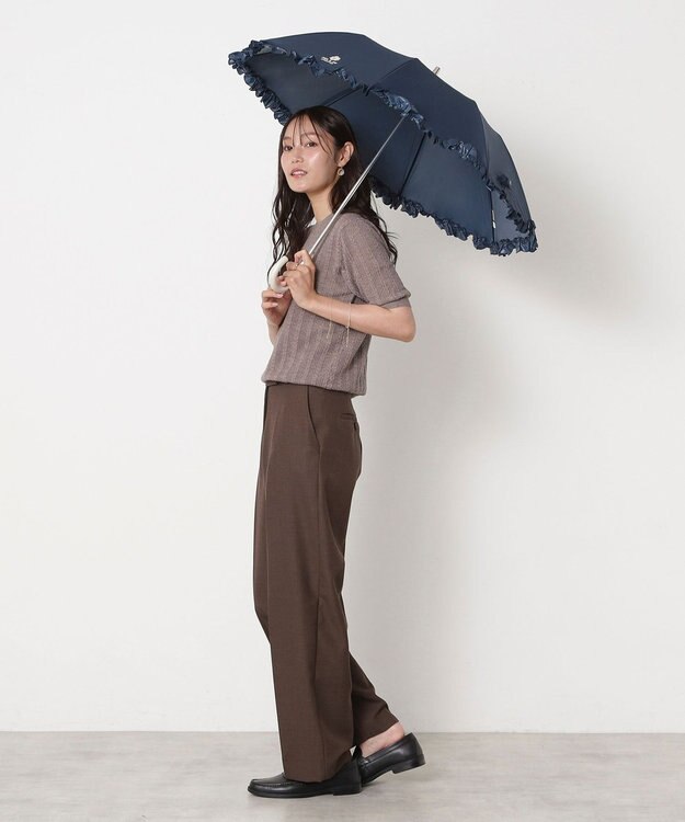 MOONBAT 【一級遮光/晴雨兼用/遮熱/UV】PAUL&JOE ACCESSOIRES(ポール & ジョー)晴雨兼用日傘 クリザンテームワンポイントフリル ネイビーブルー