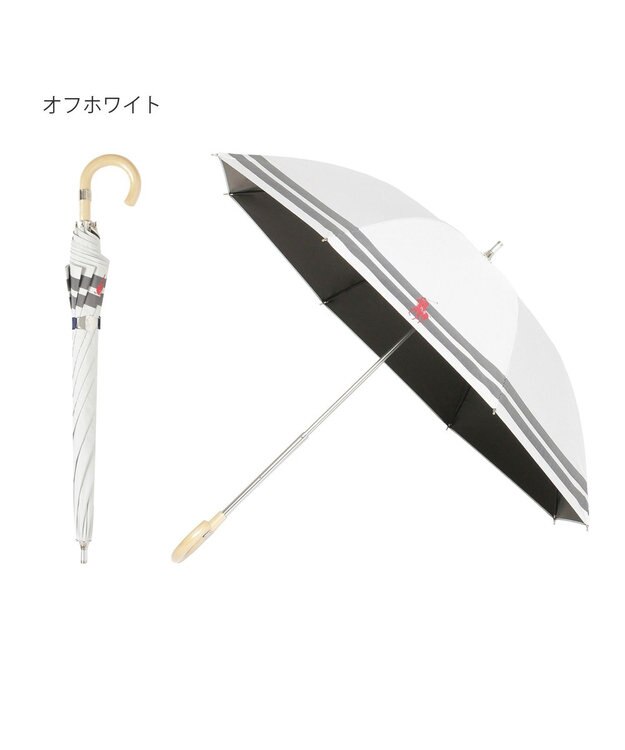 MOONBAT POLO RALPH LAUREN（ポロ ラルフローレン）晴雨兼用日傘 ボーダー ポロポニー 長傘 遮光率100％ 遮熱 UV オフホワイト
