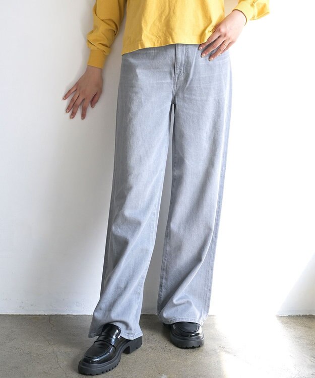 caqu スッキリ足長効果 ハイライズバギーシルエットデニム gray used