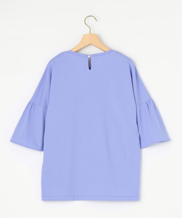 組曲 【汗ジミ防止・撥水】GIZAプレーティング天竺 袖フレア Tシャツ スカイブルー系