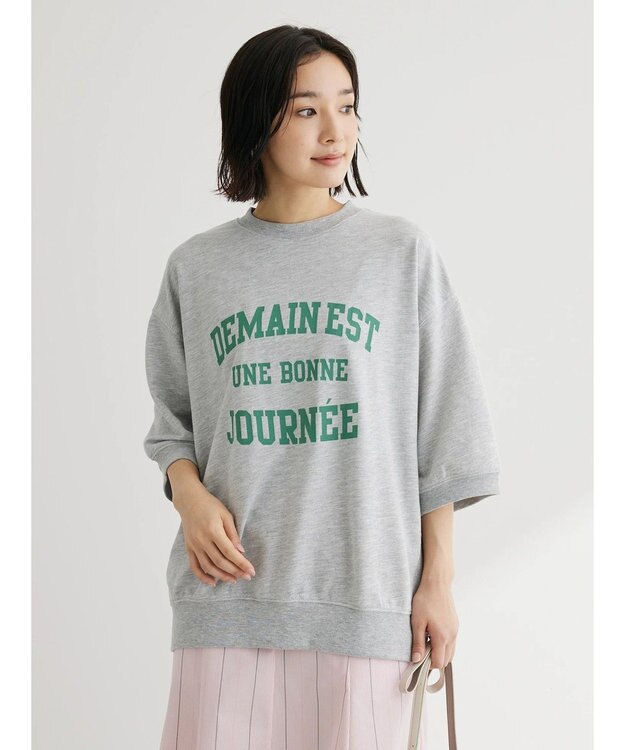 Green Parks ７分袖ロゴ裏毛プルオーバー Gray Mixture