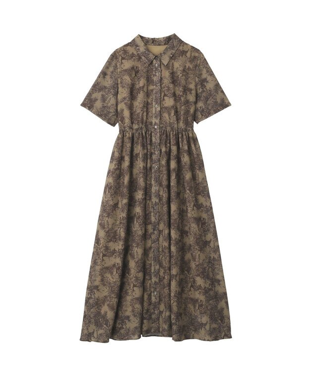 YECCA VECCA サファリ柄フレアシャツワンピース Beige