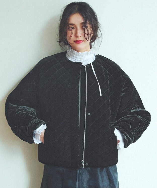 uncrave ベロア キルティング ブルゾン（uncrave WHITE） ブラック