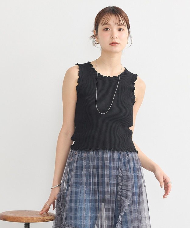 earth music&ecology フリルニットタンクトップ Black