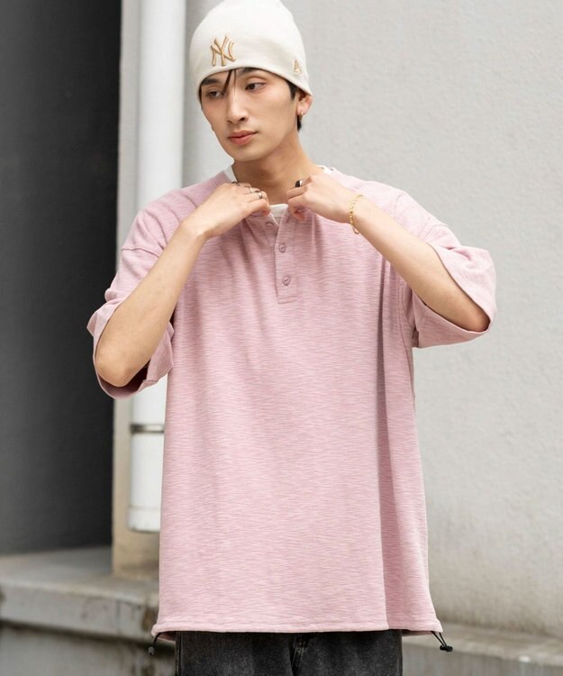 WEGO 【ユニセックス着用ITEM/MLサイズ展開】スラブヘンリーネックT（SS） ピンク