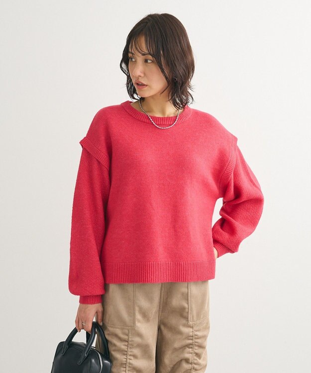 Green Parks 袖かのこニットプルオーバー Pink