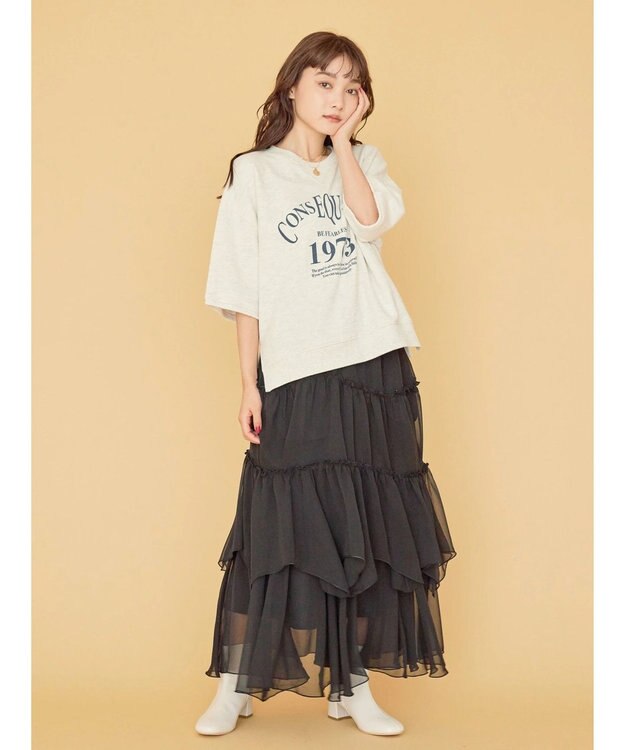 AMERICAN HOLIC 丈違いティアードフリルギャザースカート Black