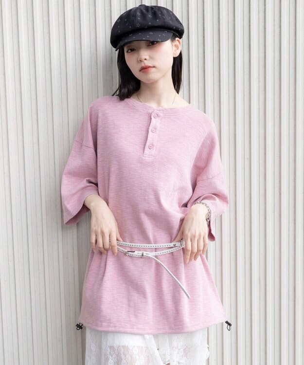 WEGO 【ユニセックス着用ITEM/MLサイズ展開】スラブヘンリーネックT（SS） ピンク