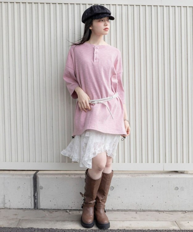WEGO 【ユニセックス着用ITEM/MLサイズ展開】スラブヘンリーネックT（SS） ピンク