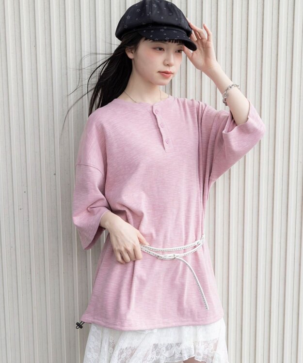 WEGO 【ユニセックス着用ITEM/MLサイズ展開】スラブヘンリーネックT（SS） ピンク
